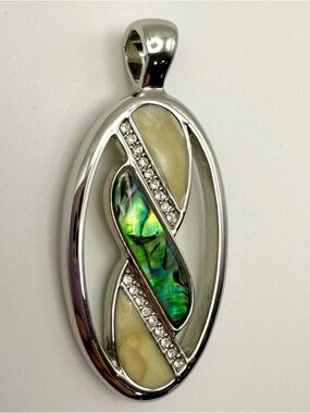 Lia Sophia-PENDANT ONLY-Pirouette-Abalone & Crystals-Silver Tone-Oval-EUC